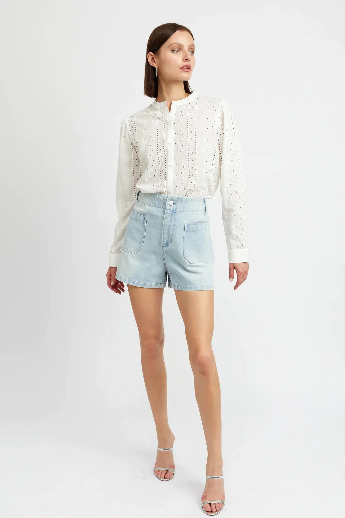 Cotton Eyelet Button Up Top