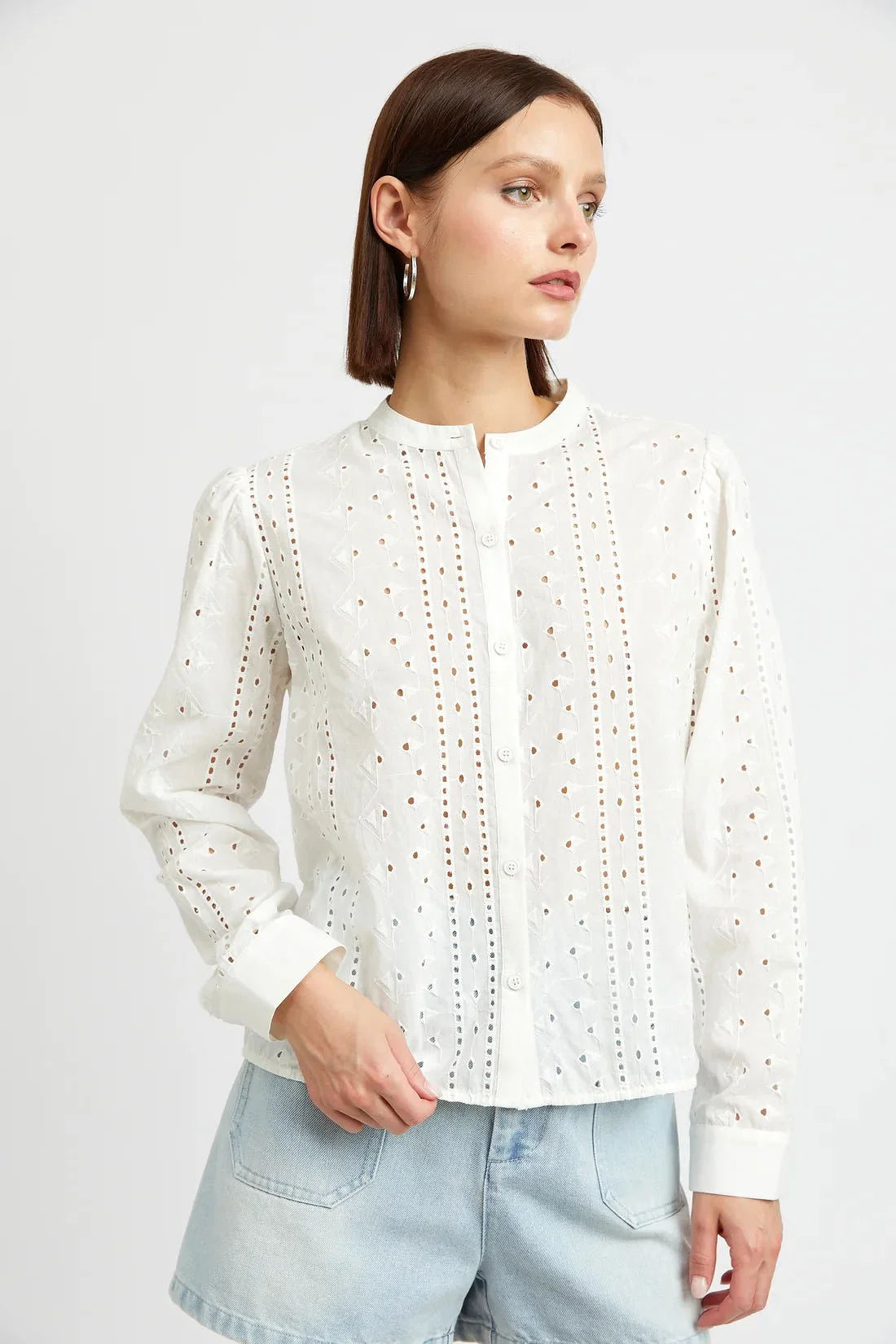 Cotton Eyelet Button Up Top