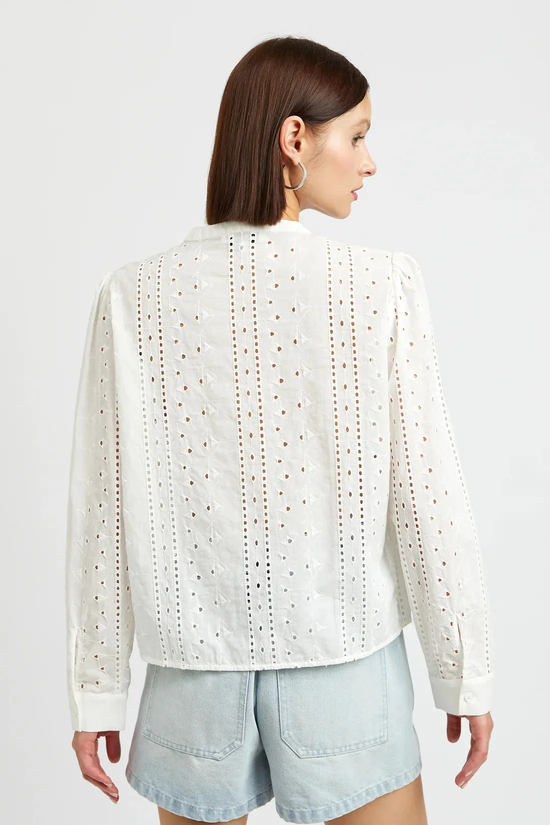 Cotton Eyelet Button Up Top