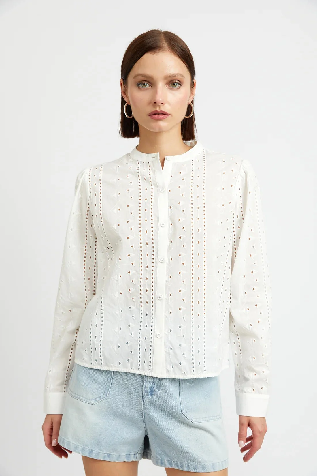 Cotton Eyelet Button Up Top