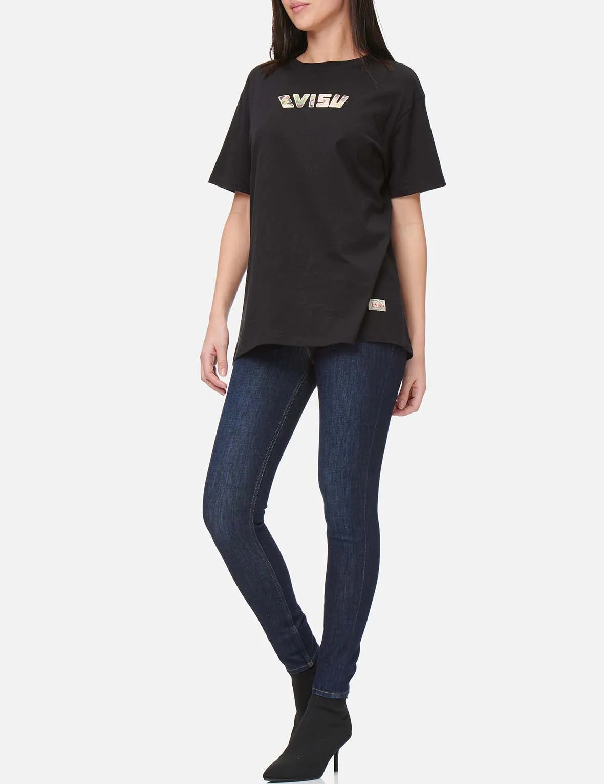 Crane Embroidery and Logo Appliqué Skinny Jeans