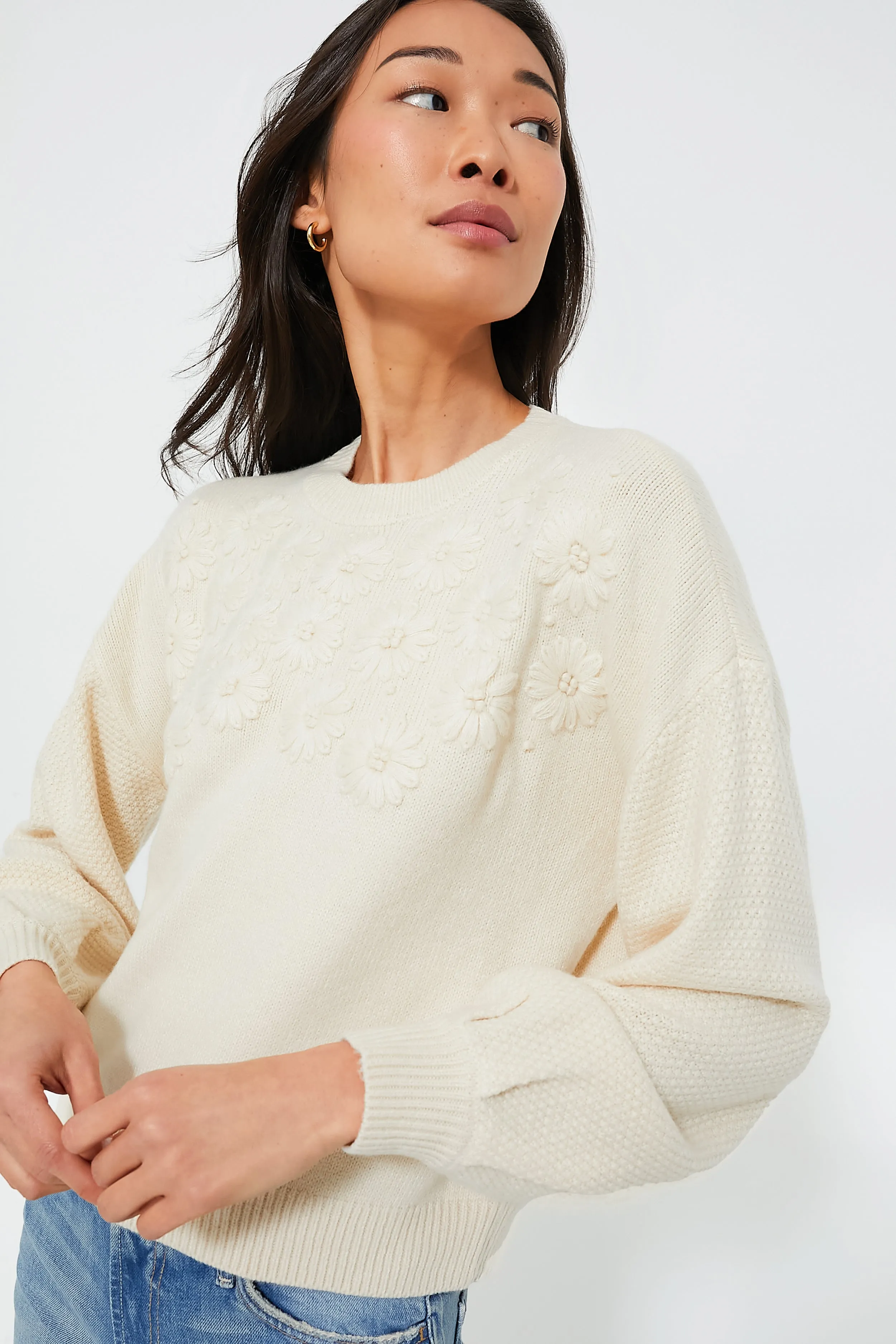 Cream Embroidered Floral Francine Sweater