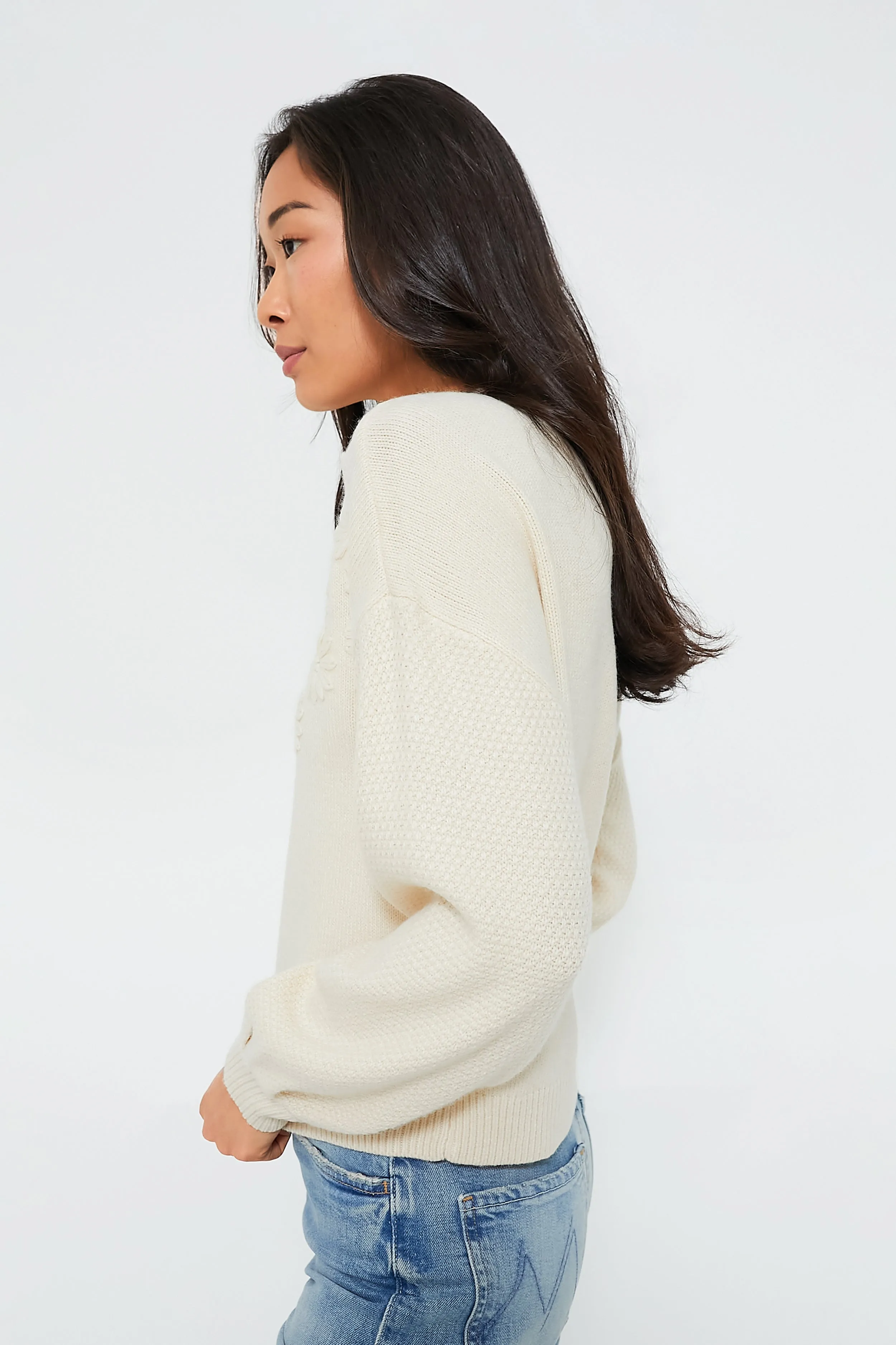 Cream Embroidered Floral Francine Sweater