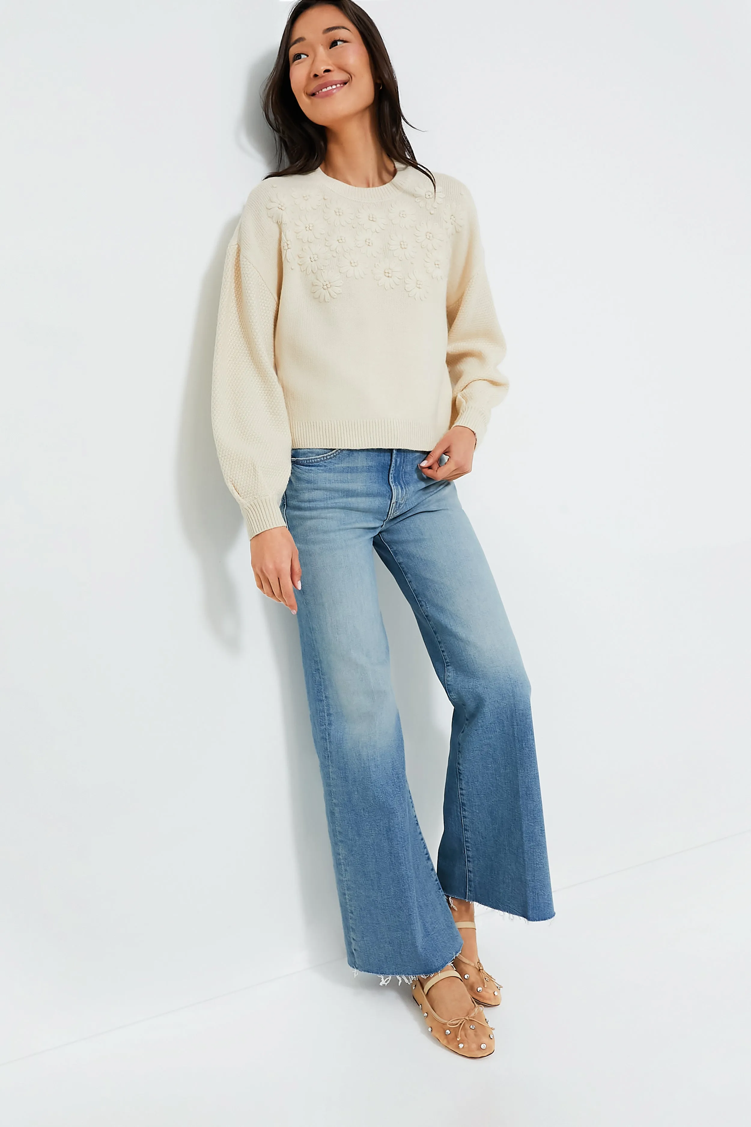 Cream Embroidered Floral Francine Sweater