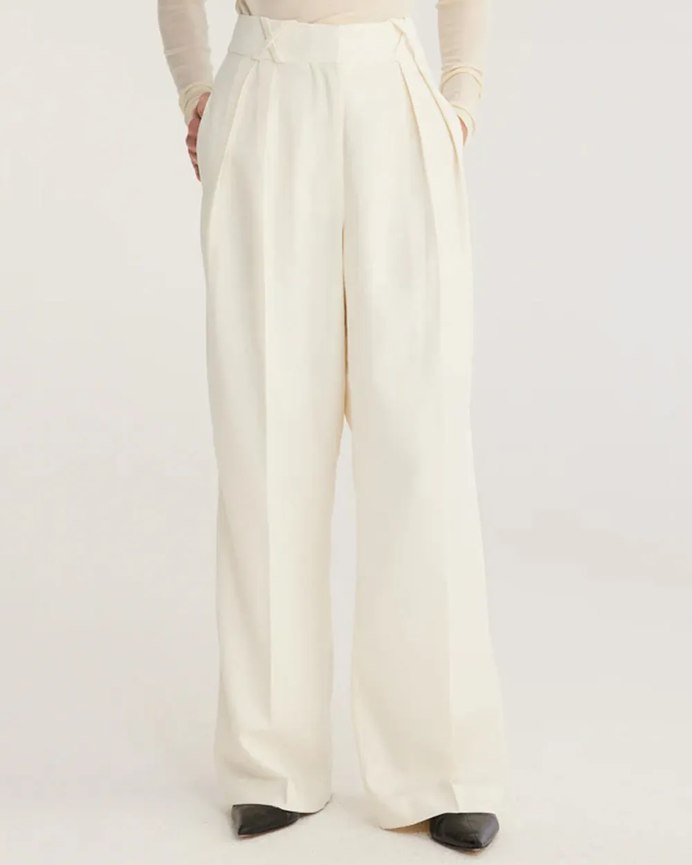 Cream Wide Leg Tailored Trouser