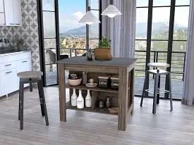 Dark Brown and Onyx Kitchen Island with Three Storage Shelves