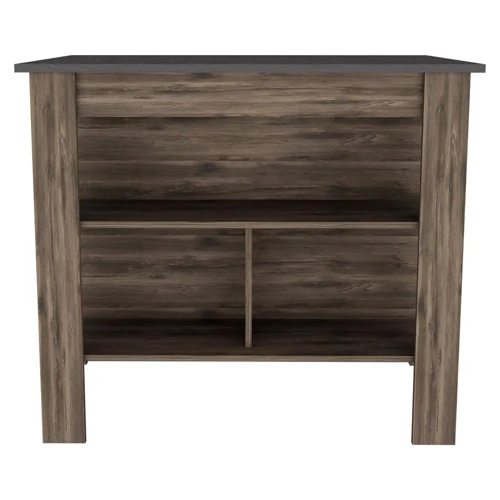 Dark Brown and Onyx Kitchen Island with Three Storage Shelves