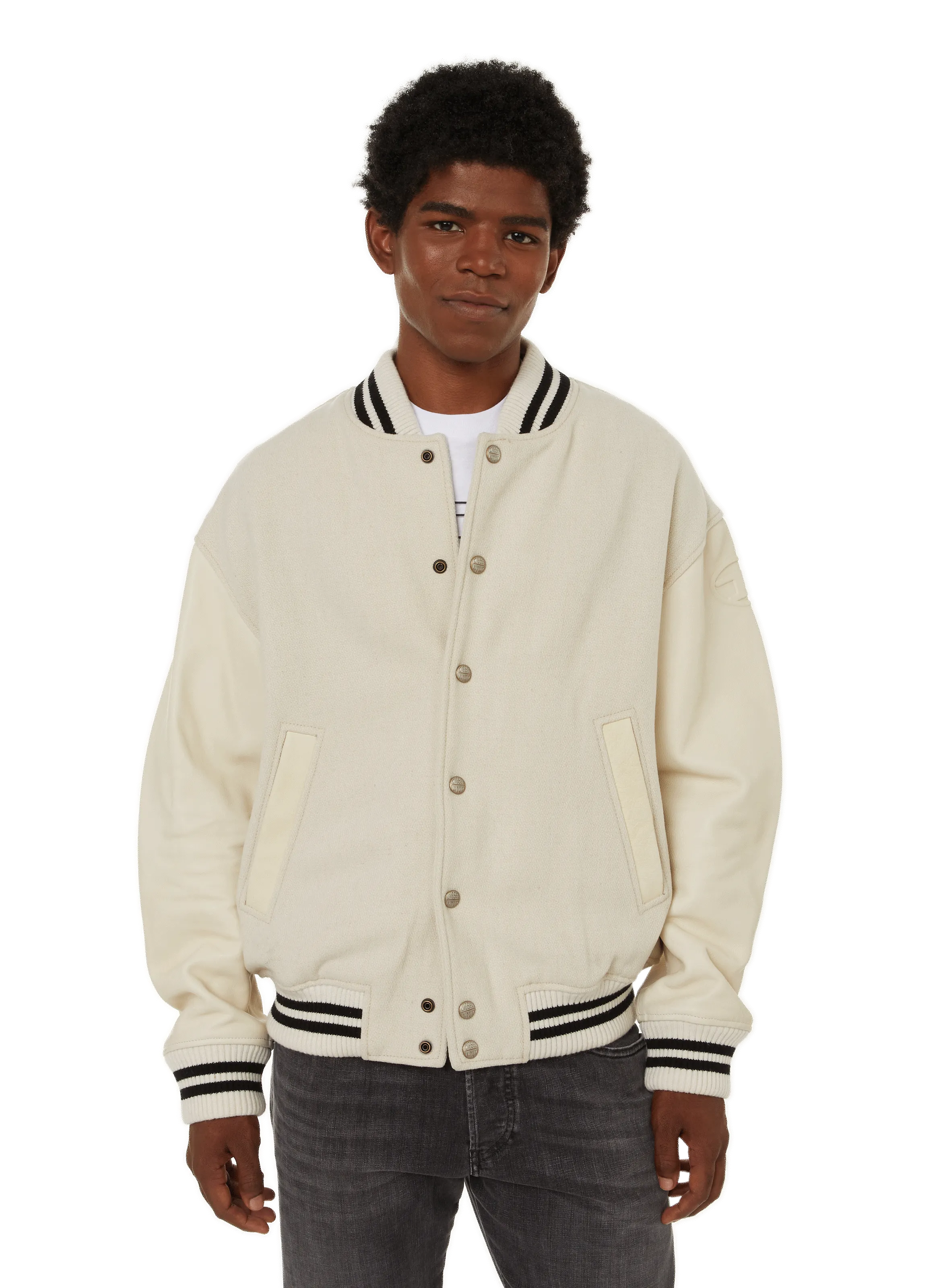 DIESEL  Bi-material bomber jacket  - Beige