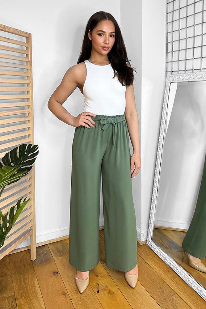 Elastic Waist Tie Wide Leg Trousers