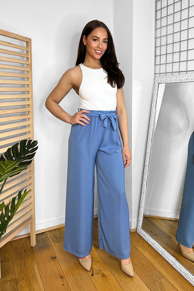 Elastic Waist Tie Wide Leg Trousers