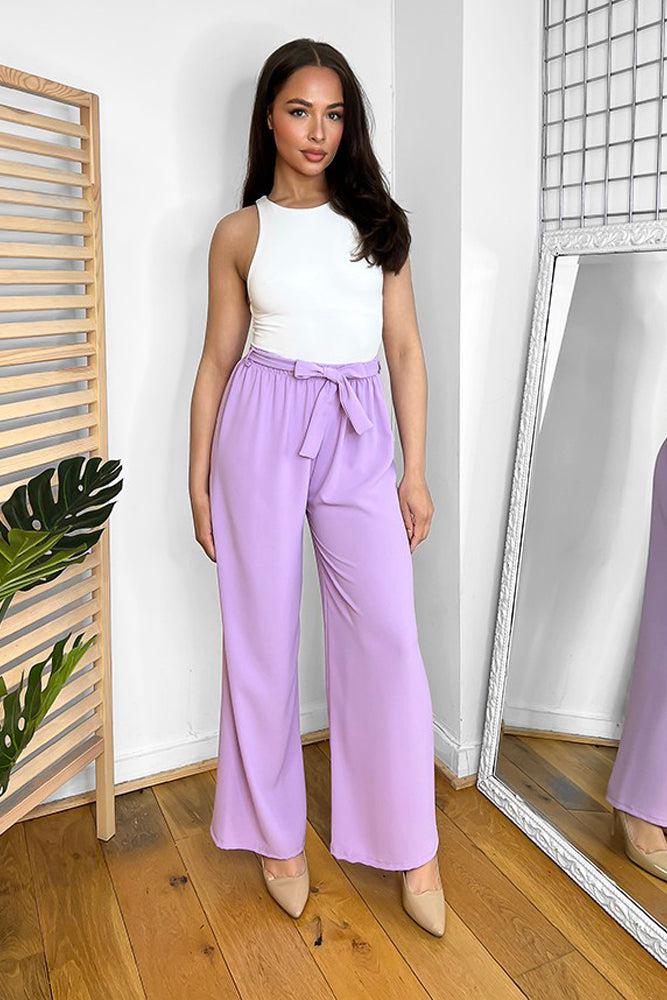 Elastic Waist Tie Wide Leg Trousers