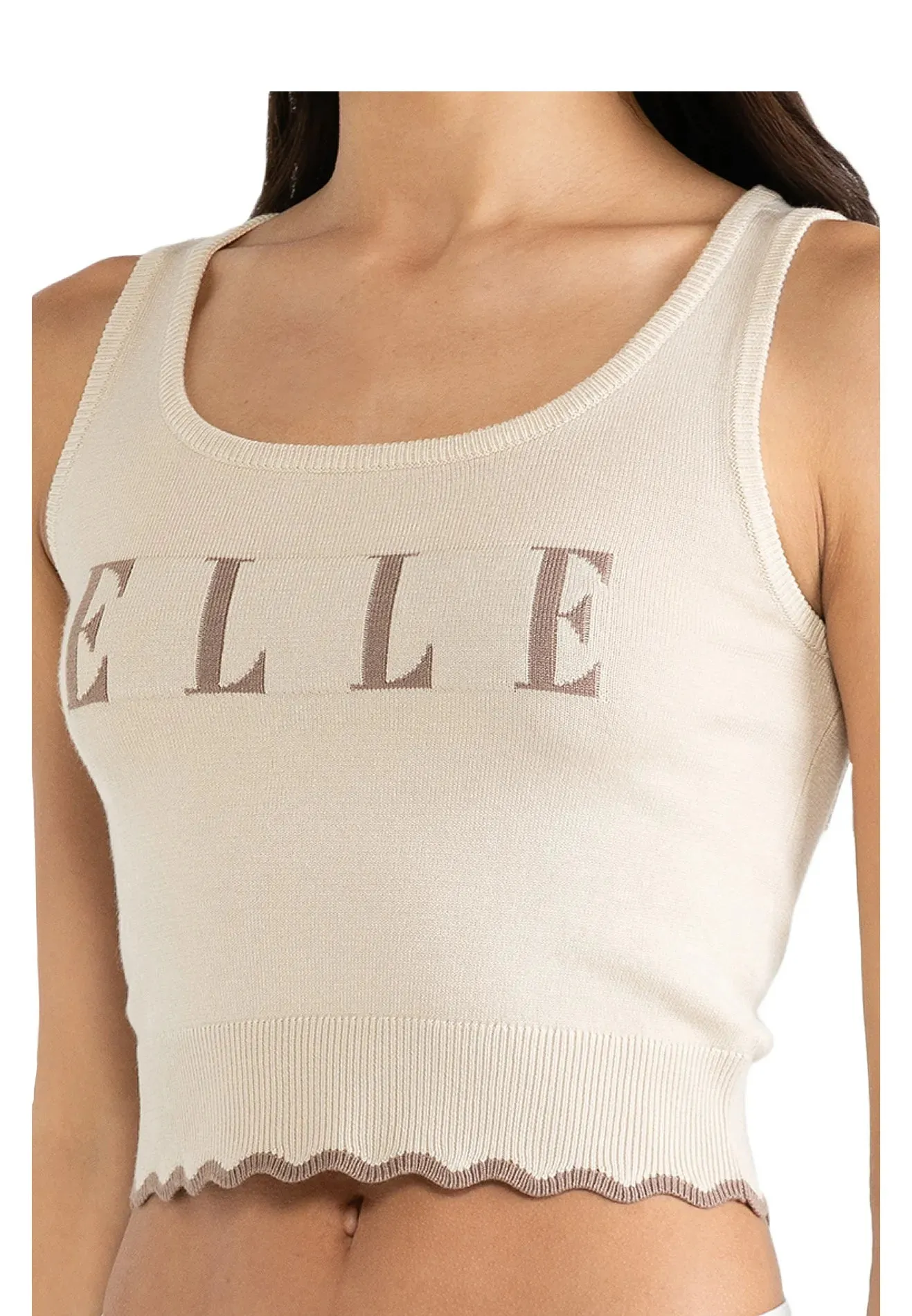 ELLE Leisure Wave Trim Logo Knitted Crop Top