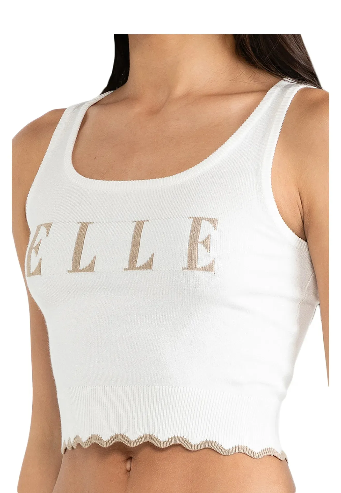 ELLE Leisure Wave Trim Logo Knitted Crop Top