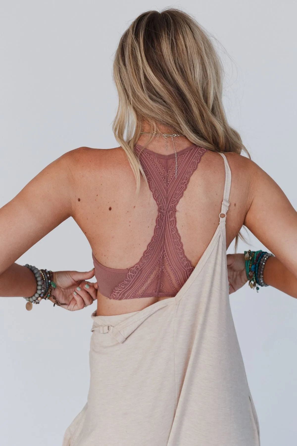 Evermore Seamless Lace Racerback Bralette - Mauve