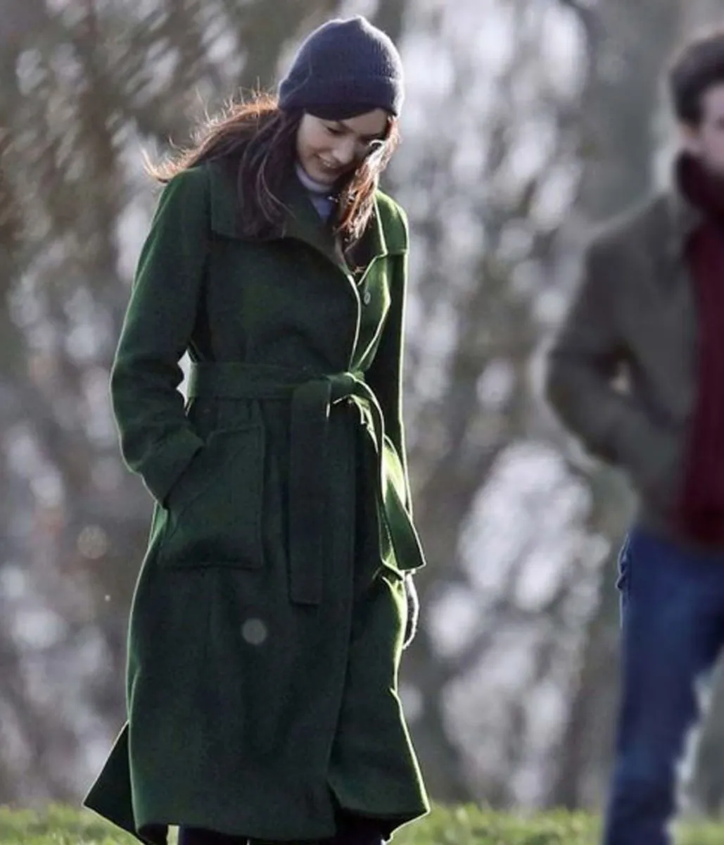 Gemma Chan Eternals Green Wool Coat