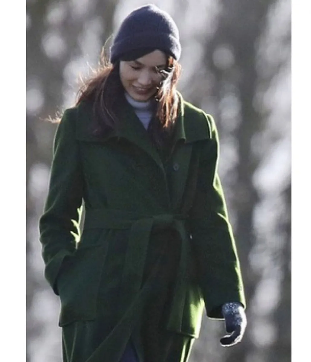 Gemma Chan Eternals Green Wool Coat