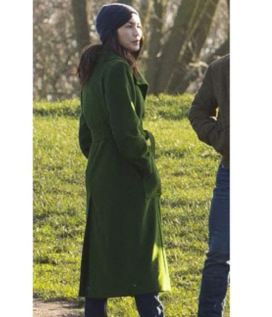 Gemma Chan Eternals Green Wool Coat