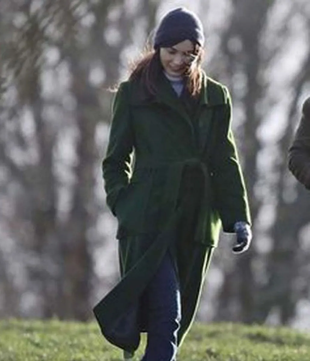 Gemma Chan Eternals Green Wool Coat