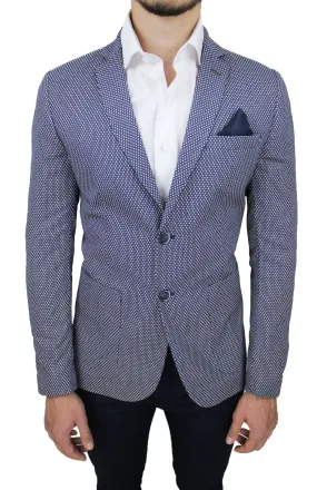 GIACCA BLAZER UOMO SARTORIALE BLU ESTIVA CASUAL ELEGANTE IN COTONE TWEED