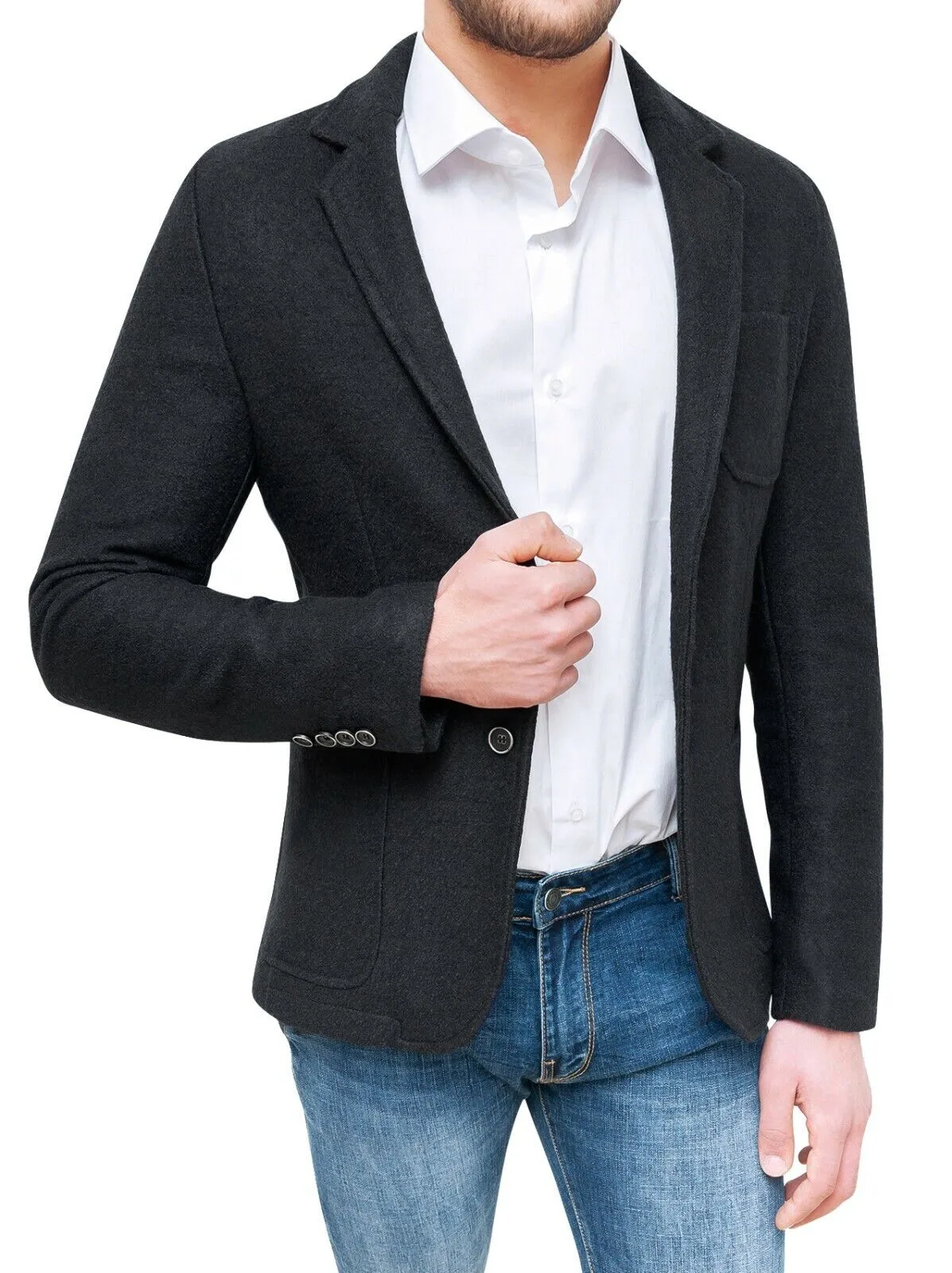 Giacca blazer uomo sartoriale nero slim fit casual elegante in lana