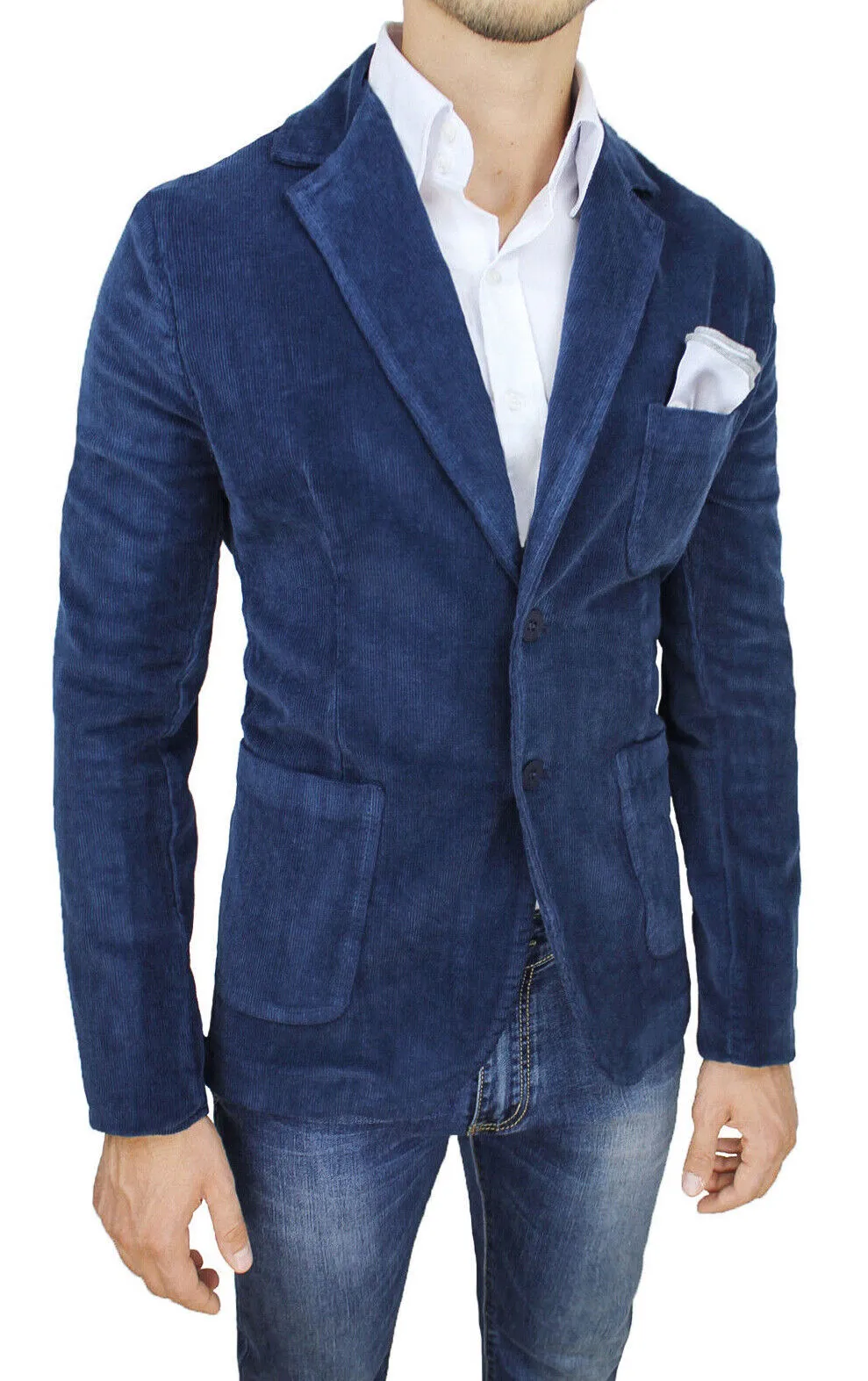 Giacca uomo invernale in velluto blu scuro Blazer cappotto casual elegante