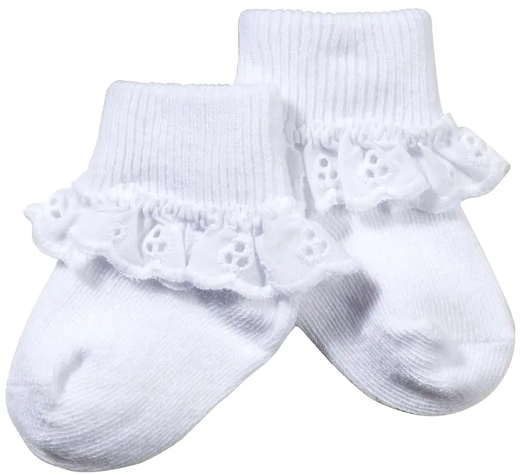 Girls White Eyelet Lace Cuff Ankle Socks