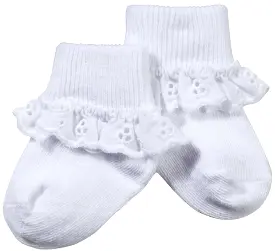 Girls White Eyelet Lace Cuff Ankle Socks