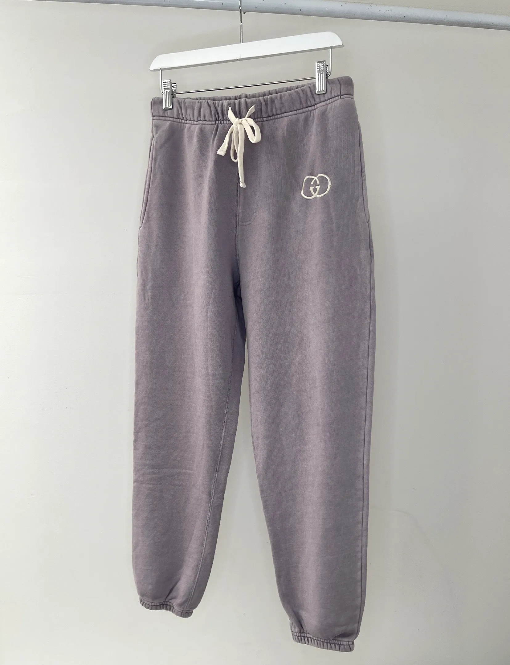 Gucci Cream Embroidered Fleece Sweatpants, Lavender