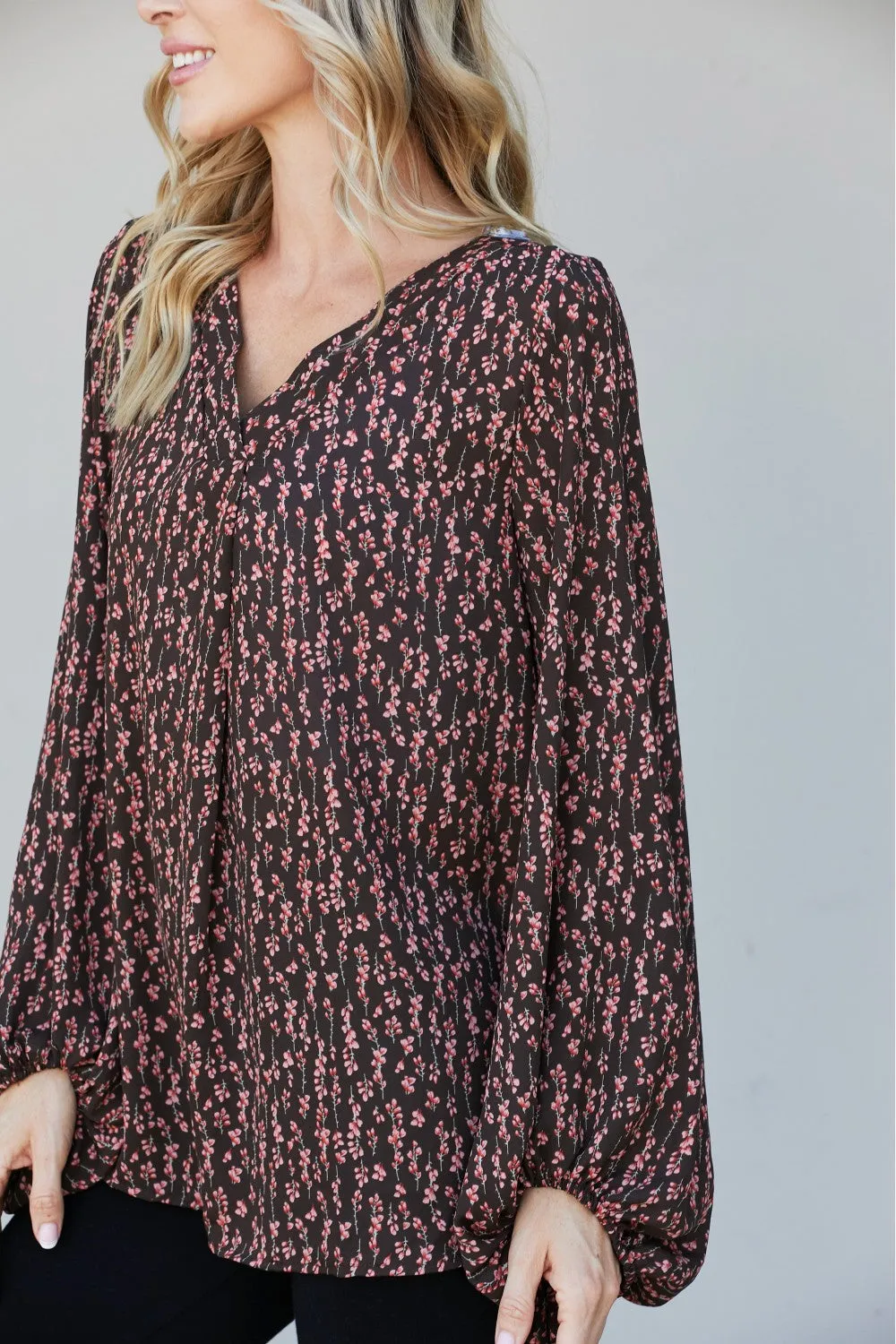 Haptics Ditsy Floral Balloon Sleeve Blouse