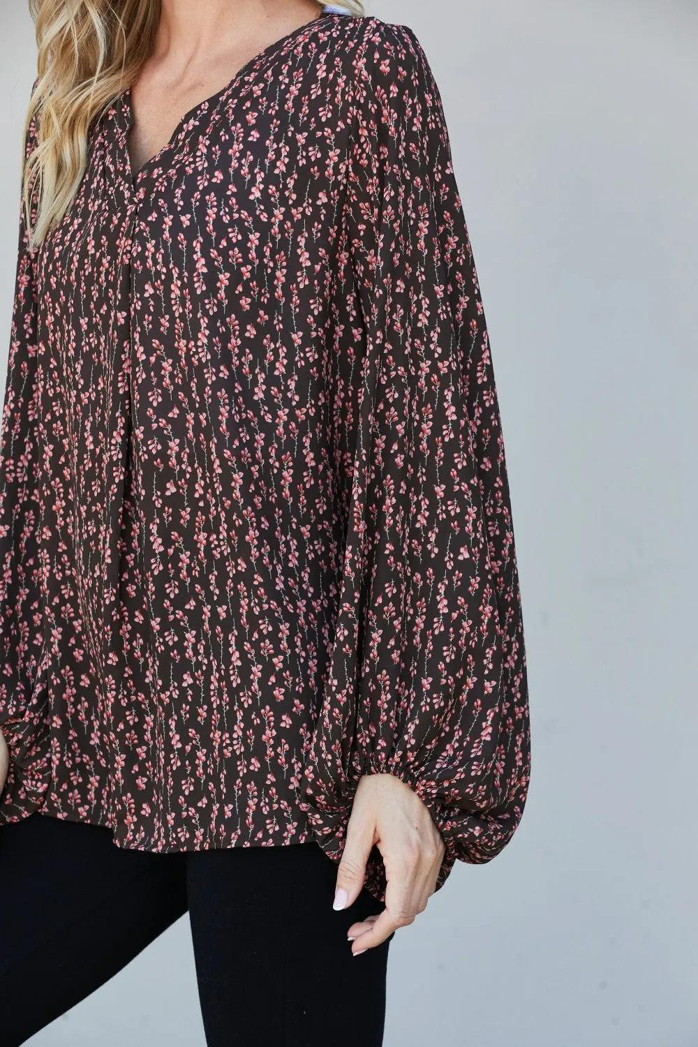 Haptics Ditsy Floral Balloon Sleeve Blouse