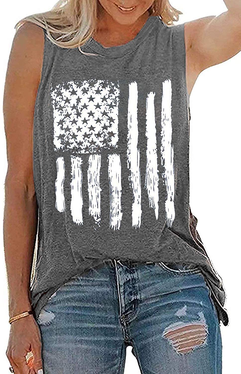 Haute Edition Women'sUSAAmerican Flag 4th of July Casual Loose Fit Tops With Plus