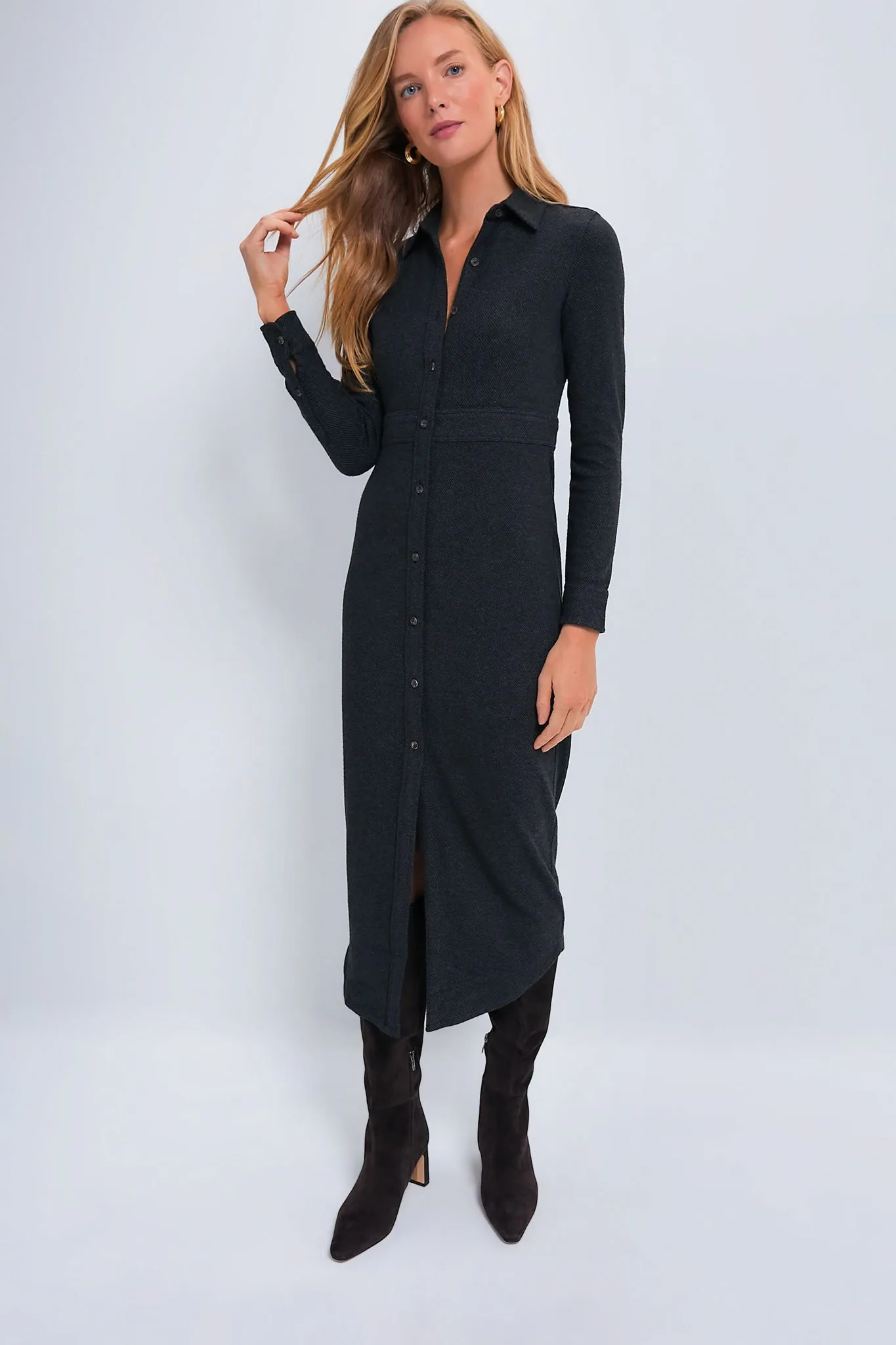 Heathered Black Twill Legend Sweater Maxi Dress