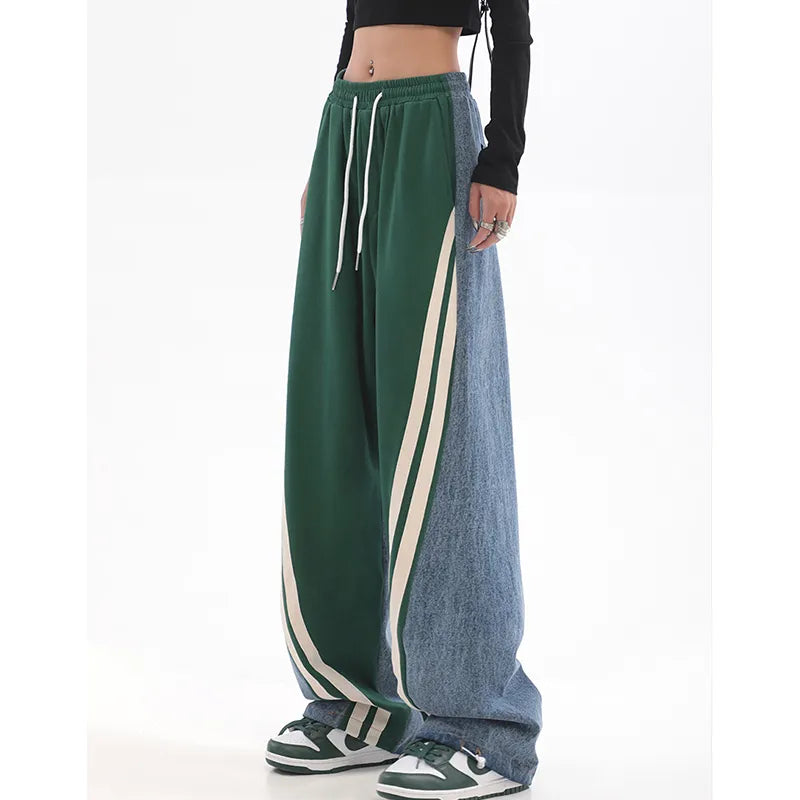 High Waist Contrast Color Drawstring Tie Up Sweatpants