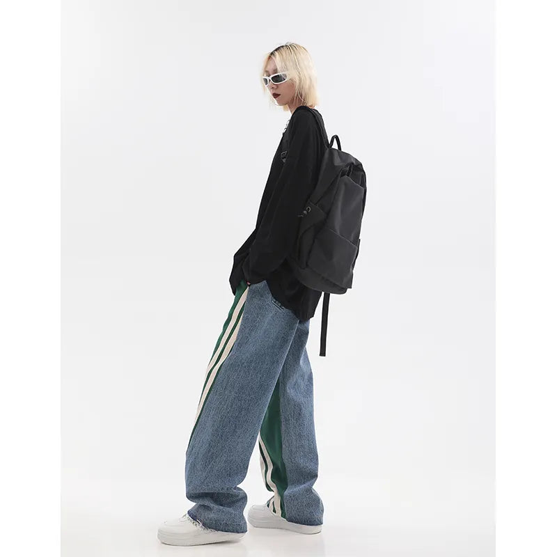 High Waist Contrast Color Drawstring Tie Up Sweatpants