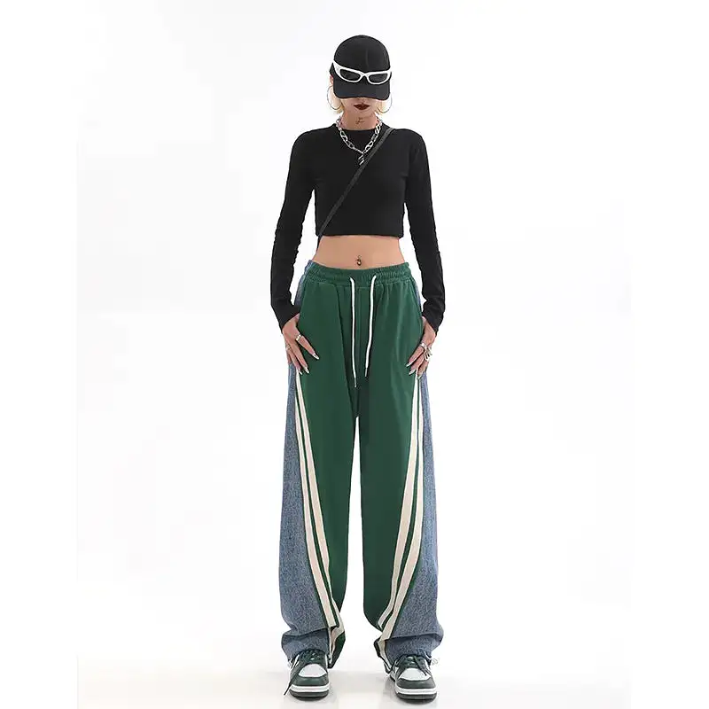 High Waist Contrast Color Drawstring Tie Up Sweatpants