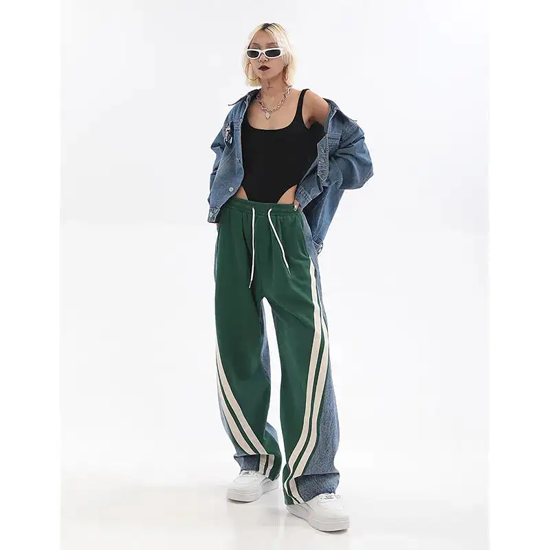 High Waist Contrast Color Drawstring Tie Up Sweatpants