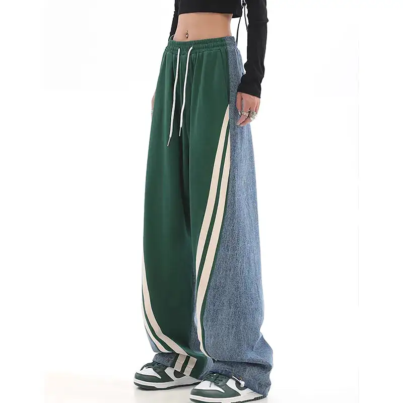 High Waist Contrast Color Drawstring Tie Up Sweatpants