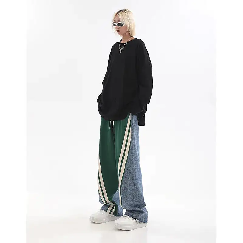 High Waist Contrast Color Drawstring Tie Up Sweatpants