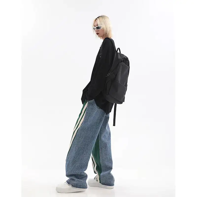 High Waist Contrast Color Drawstring Tie Up Sweatpants