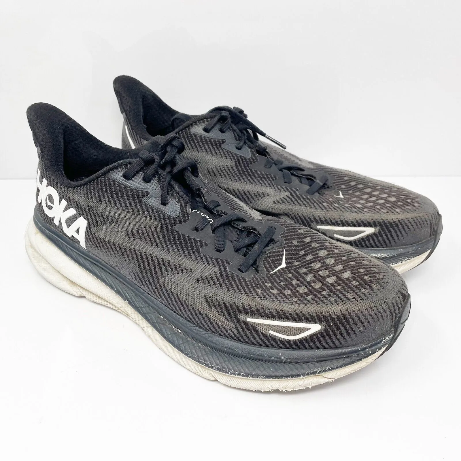 Hoka One One Womens Clifton 9 1127896 BWHT Black Running Shoes Sneakers Sz 11 B