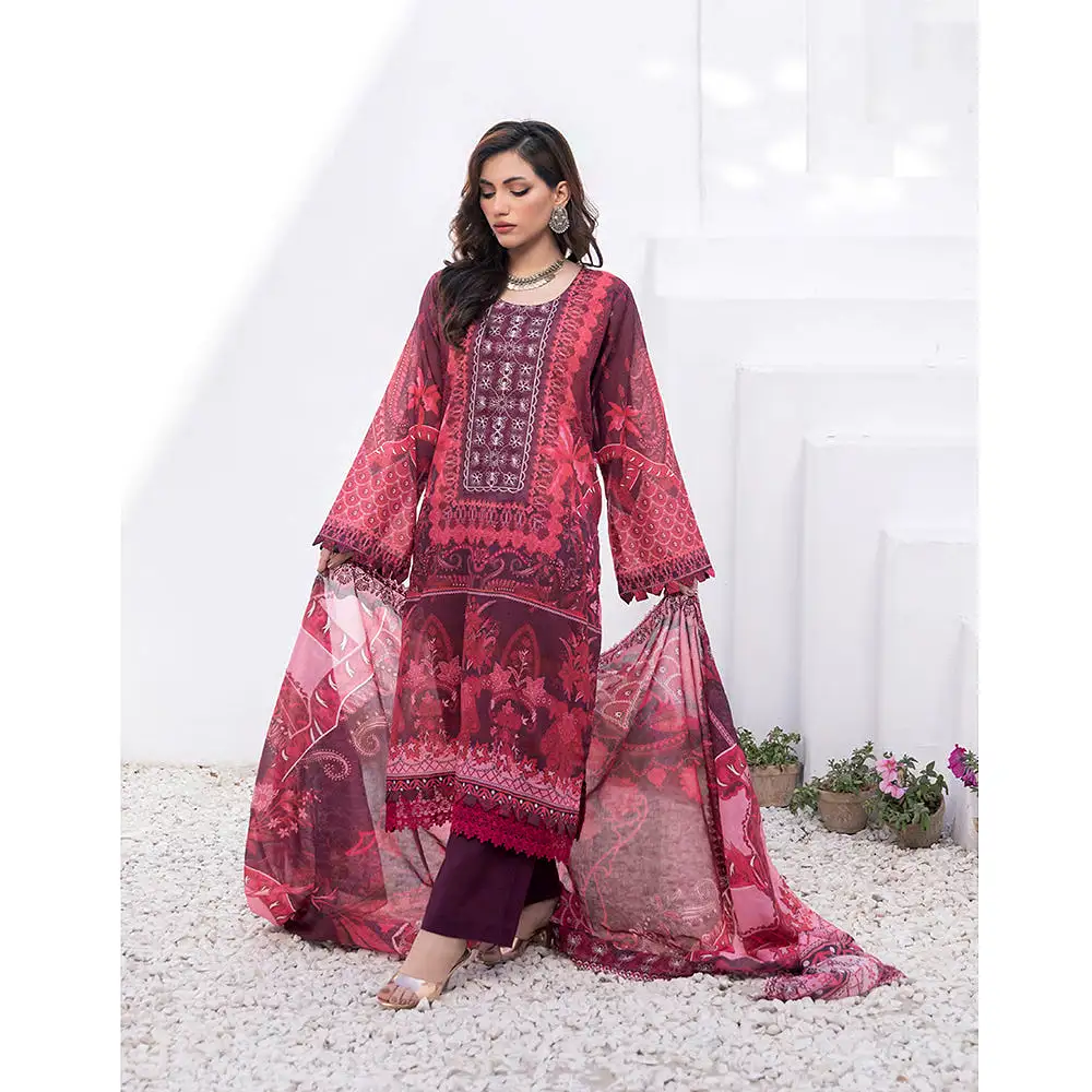 Janan Printed Lawn Embroidered  Suit 3Pcs with Cut Work Dupatta - 1