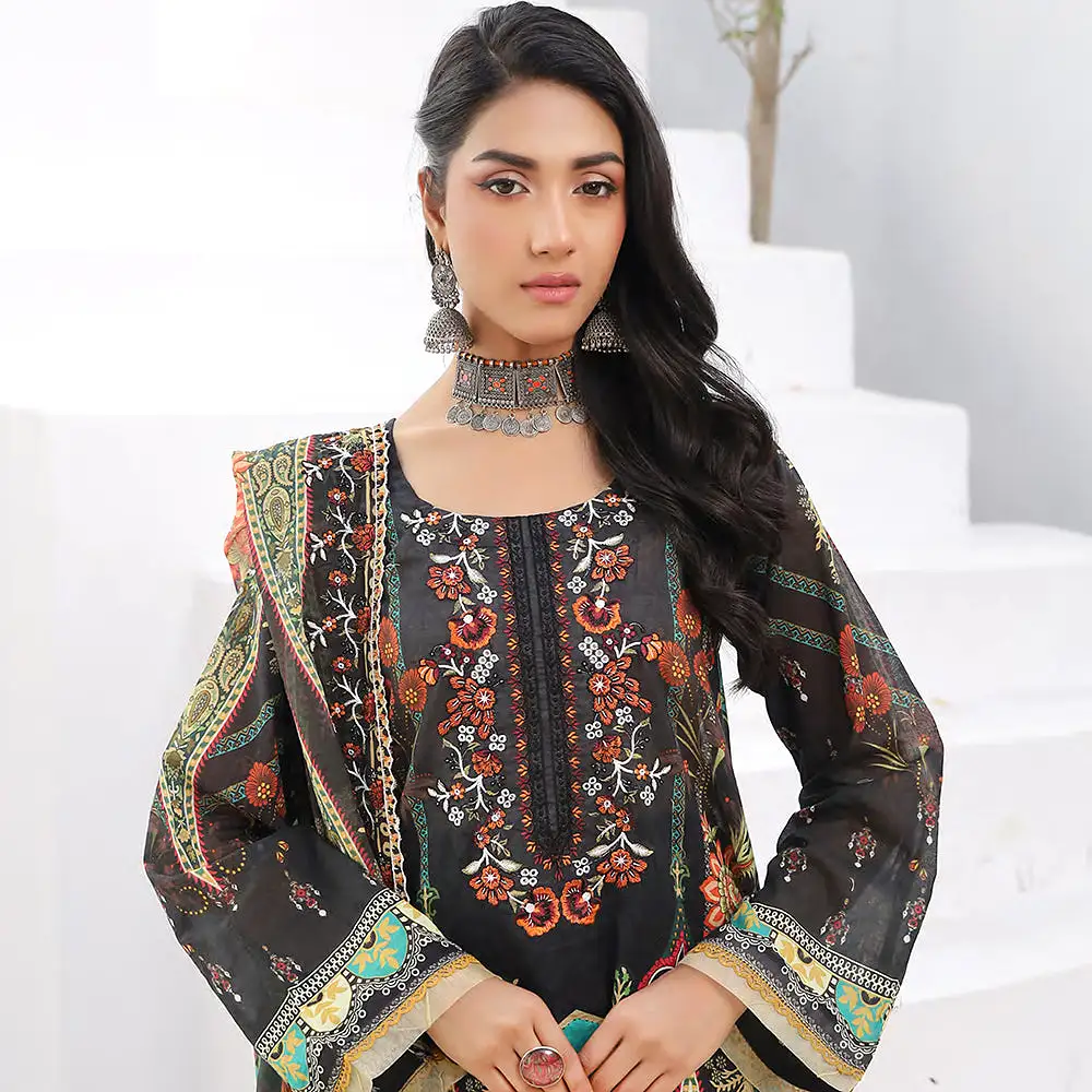 Janan Printed Lawn Embroidered  Suit 3Pcs with Cut Work Dupatta - 2