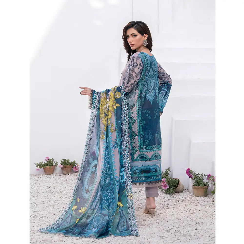 Janan Printed Lawn Embroidered  Suit 3Pcs with Cut Work Dupatta - 3