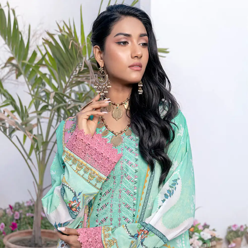 Janan Printed Lawn Embroidered  Suit 3Pcs with Cut Work Dupatta - 6