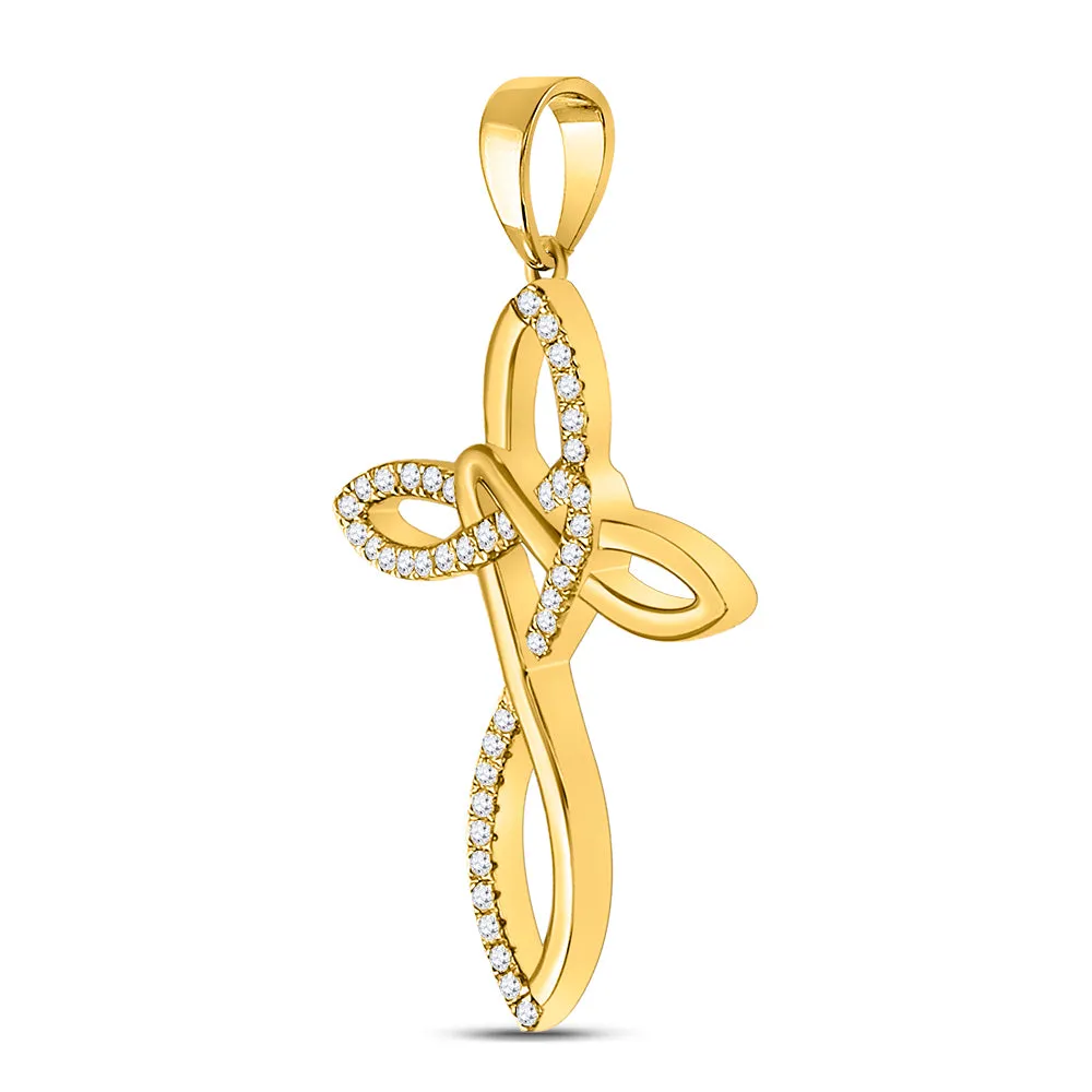 Keene Jewelers 10kt Yellow Gold Womens Round Diamond Woven Cross Pendant 1/5 Cttw