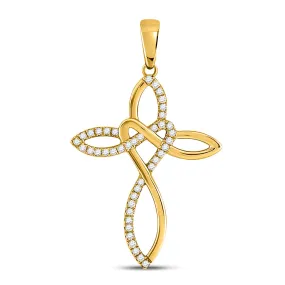 Keene Jewelers 10kt Yellow Gold Womens Round Diamond Woven Cross Pendant 1/5 Cttw