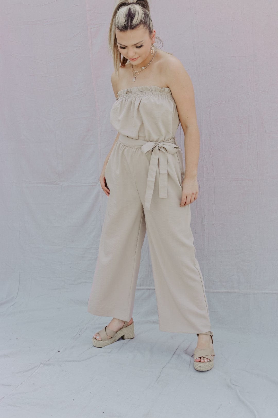 Khaki Tie Waist Jumpsuit