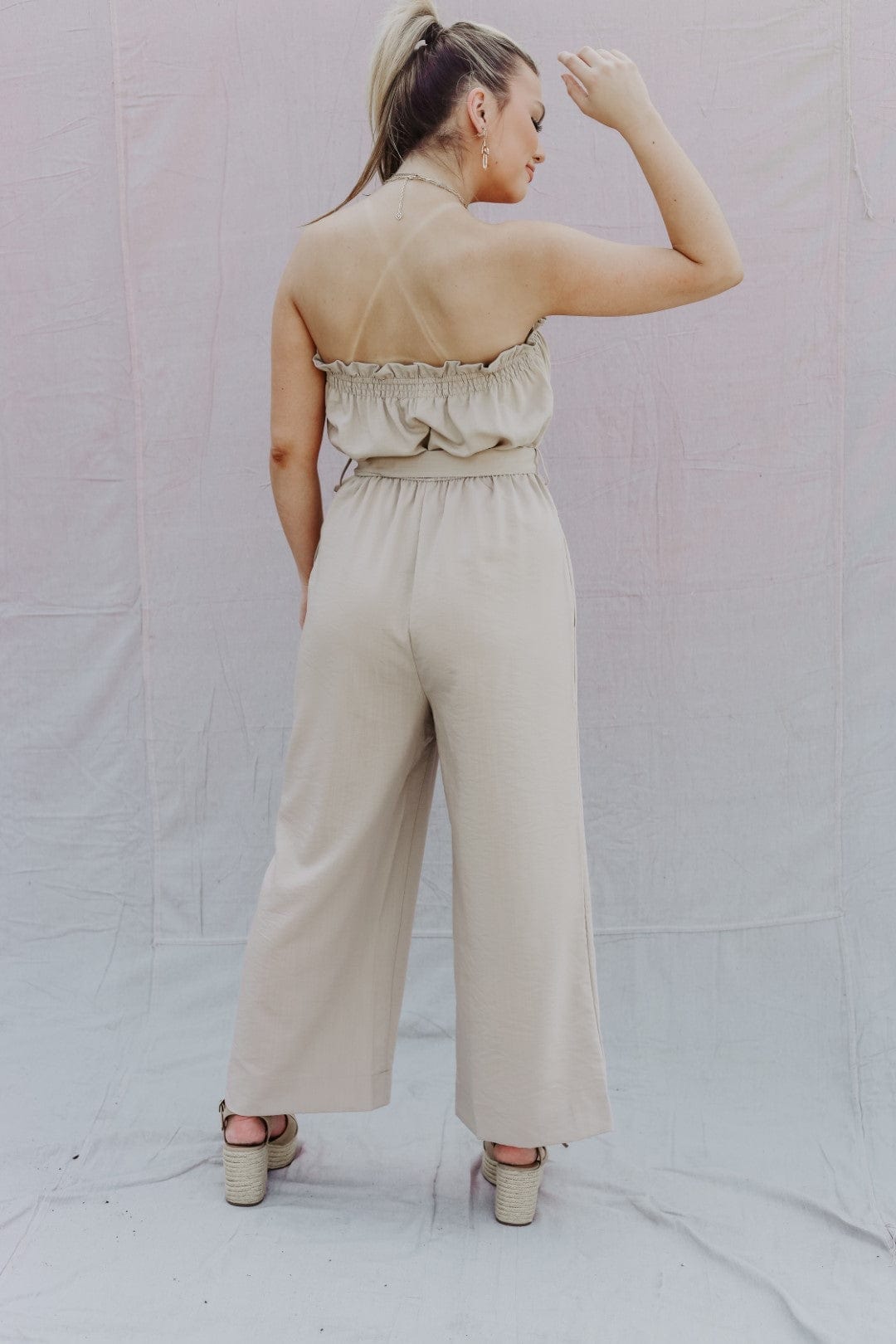 Khaki Tie Waist Jumpsuit