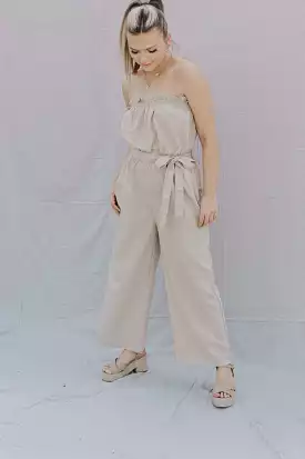 Khaki Tie Waist Jumpsuit