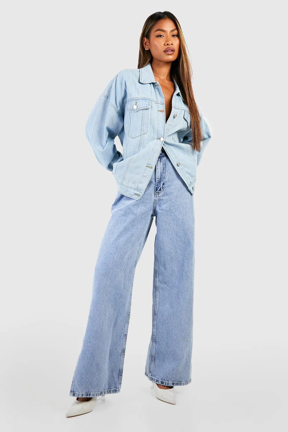 Light Wash Split Hem Wide Leg Jeans